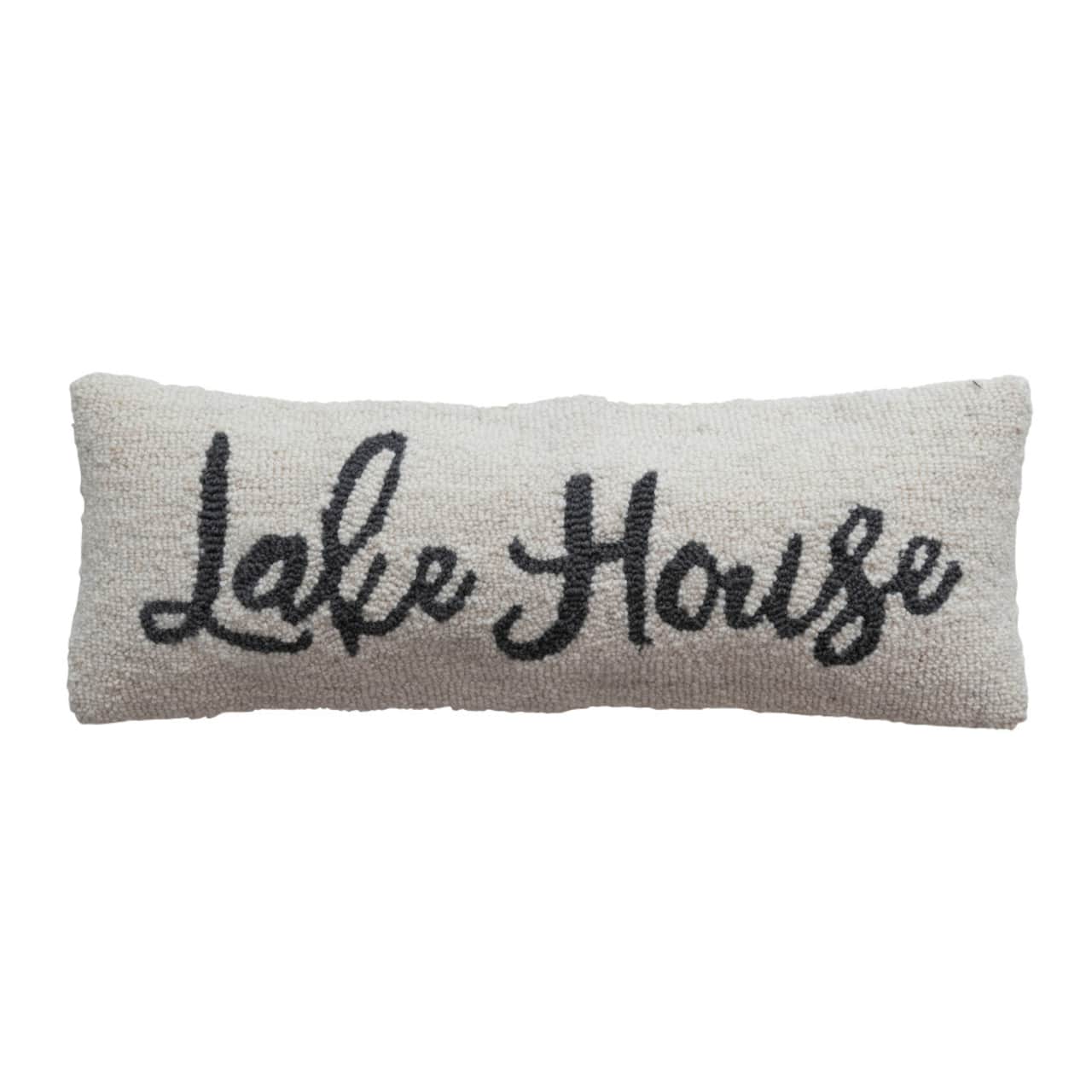 Hello Honey® Cream & Navy Embroidered Lake House Wool & Cotton Lumbar Pillow